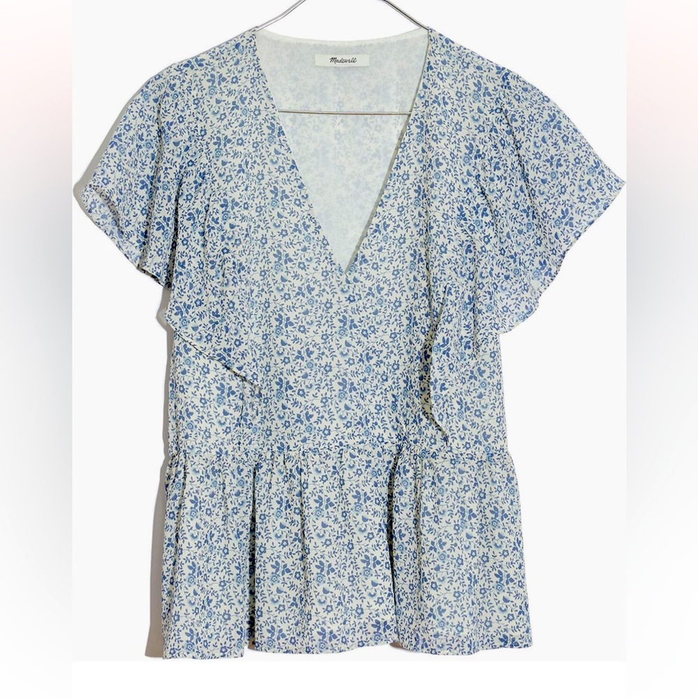 Madewell Ruffle Sleeve Georgette Peplum Top (M)